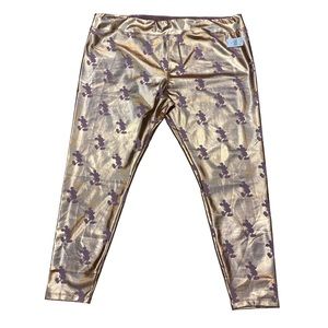Disney Mickey Mouse Rose Gold Pink Leggings 2X NEW NWT Metallic Iridescent